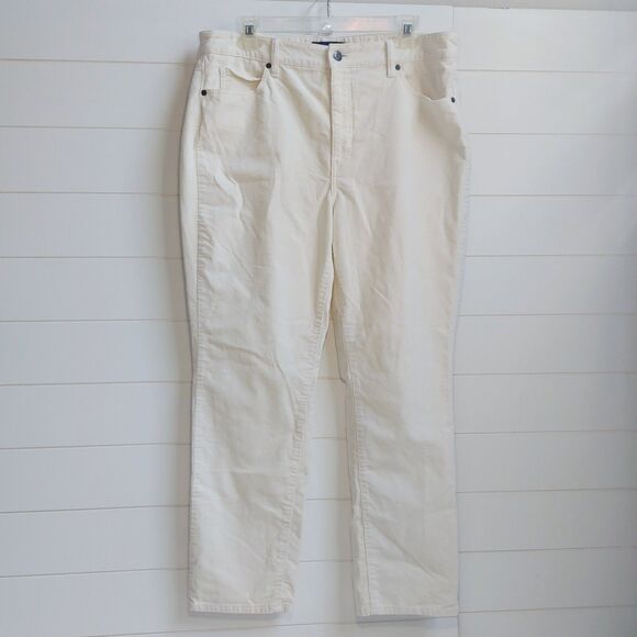 Talbots High-Waist Straight Leg Corduroy Pants Women's 14 Petite Cream Stretch - Picture 1 of 9